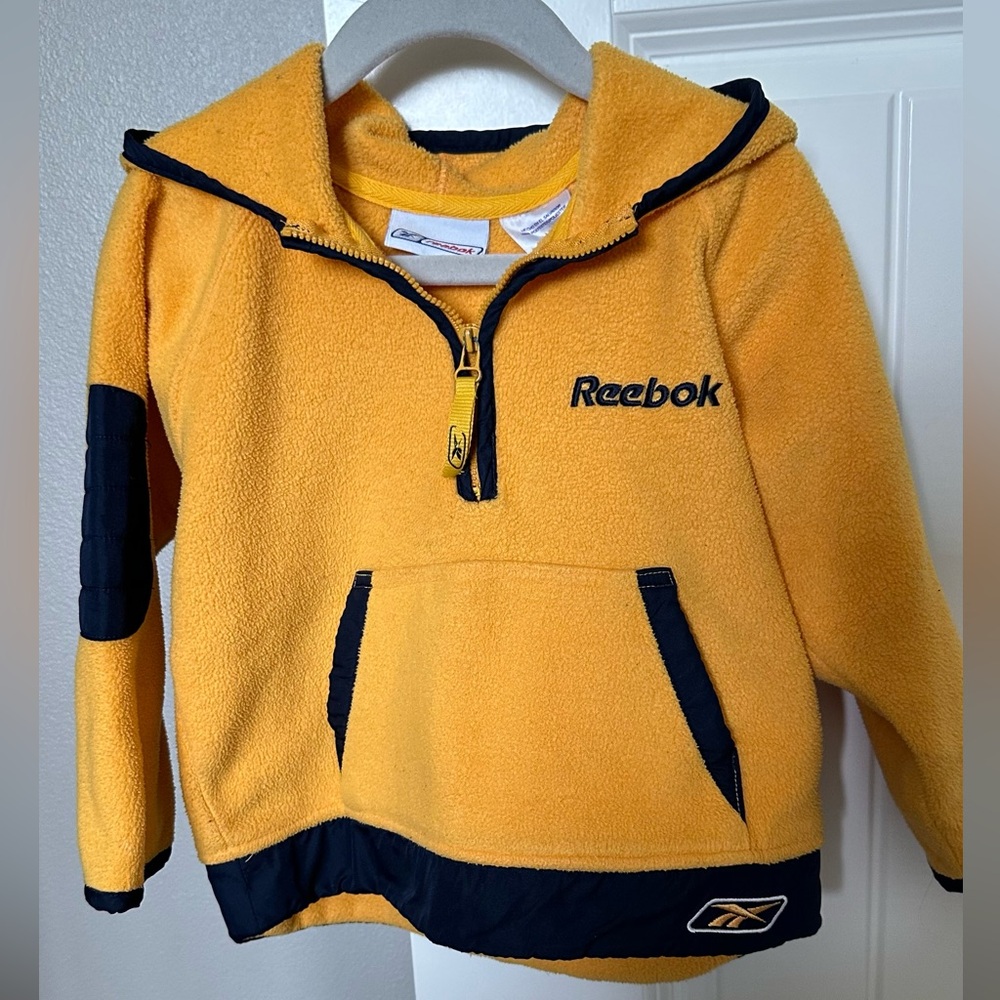Vintage 90s Toddler Reebok Orange and Dark/Blue Athletic Hoodie Size 3t